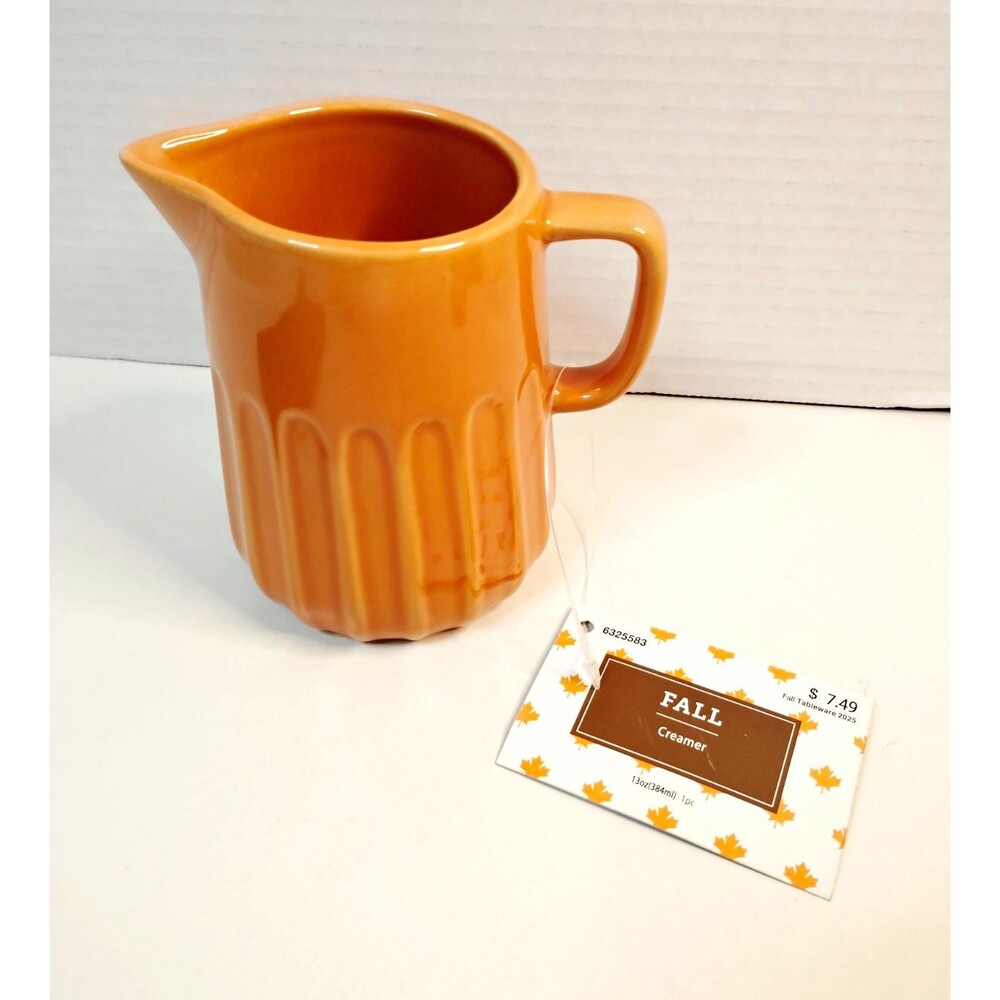 Hobby Lobby Orange Ceramic Pitcher, Solid Glossy Finish, Handle, 1-Piece